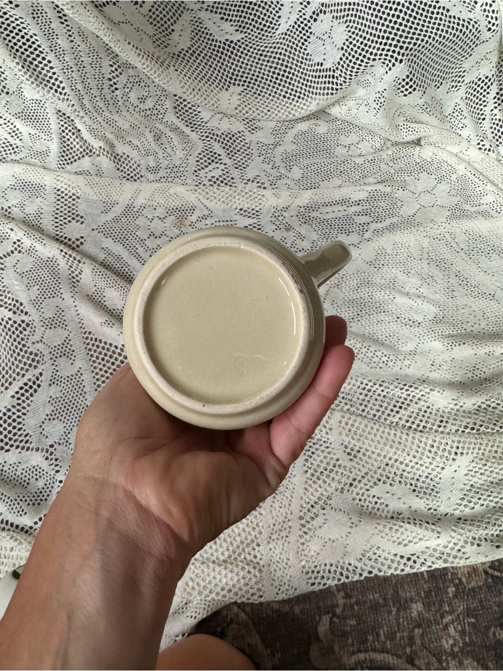 Vintage Cream Ceramic Pitcher in Cream and Blue - Picture 2 of 7